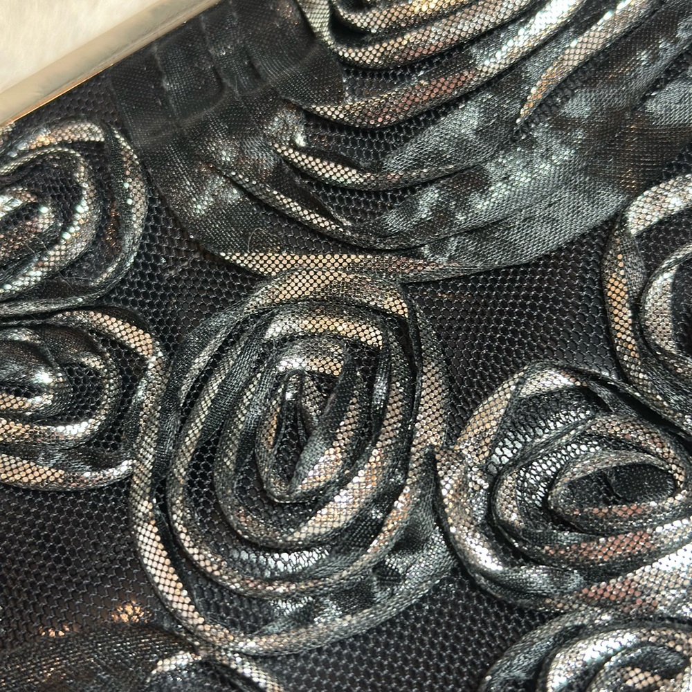 Black And Silver Rose Pattern Evening Clutch By I… - image 7